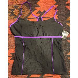 Athletic Black Purple Trim Workout Tank Top With Measuring Tape Included 18